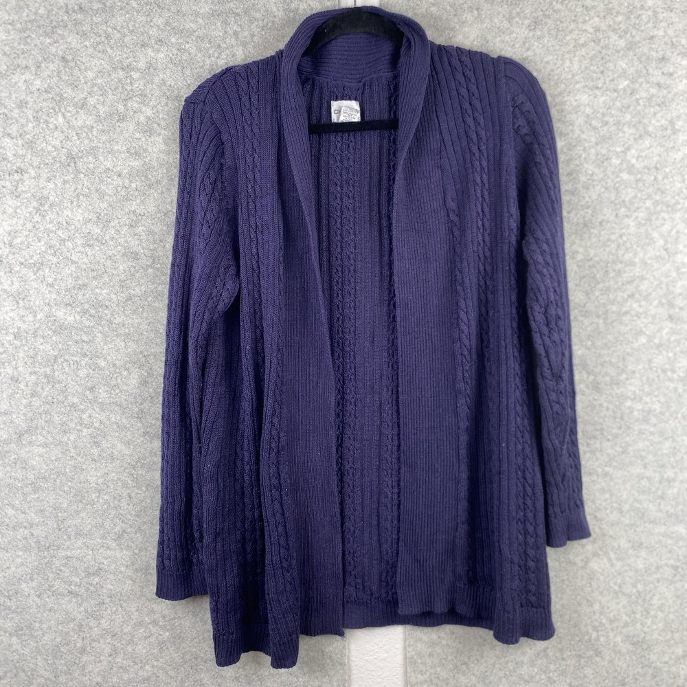 Chico's Cardigan Sweater Womens 2 Purple Cable Knit Open Front Collared Duster